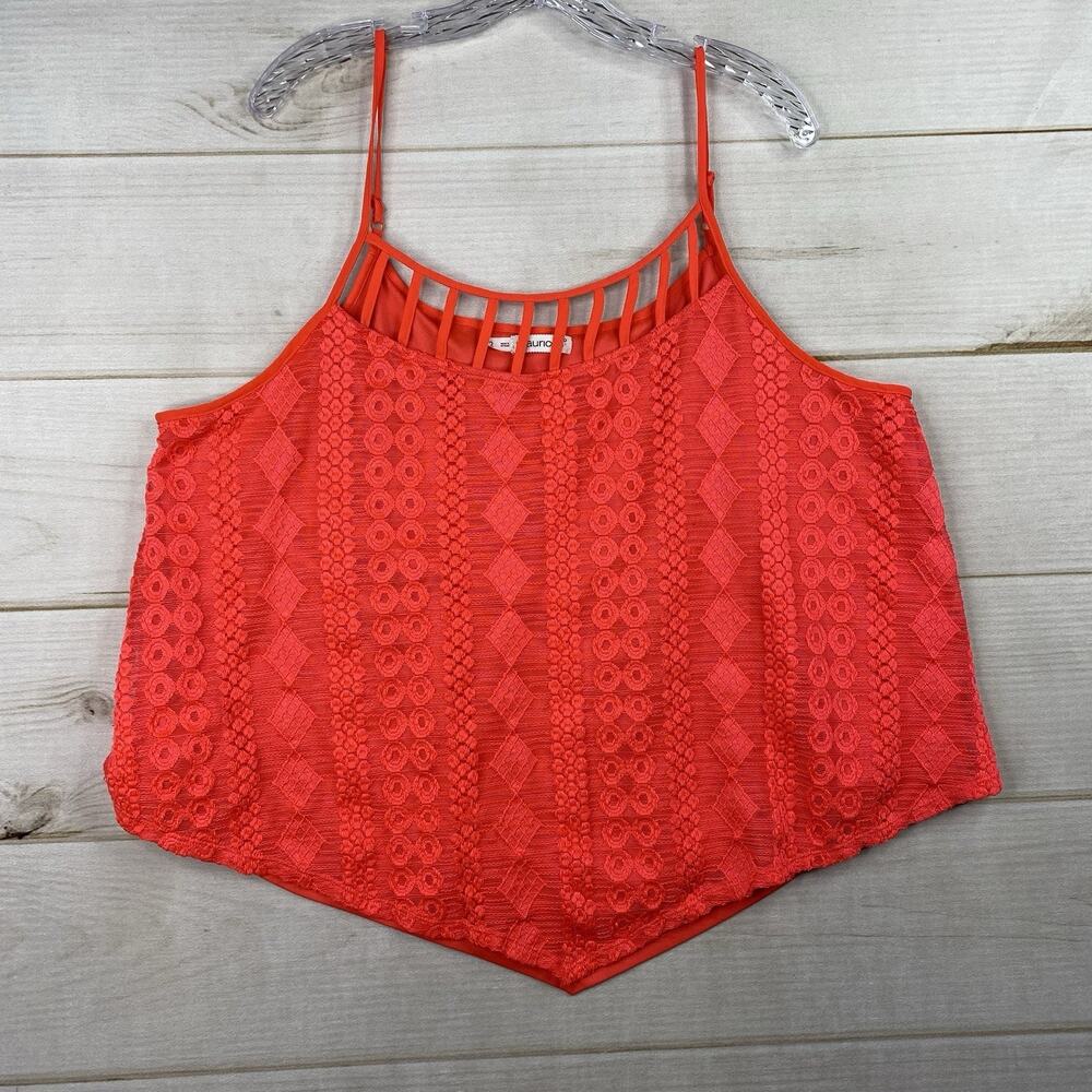 Maurices Top Sz 2X Florescent Orange Crochet Mesh Overlay Strappy Tank Lined